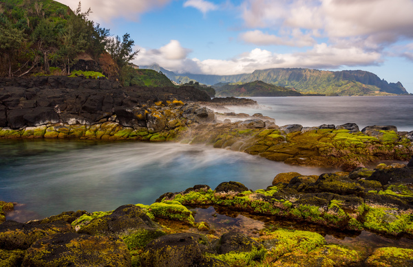 Long exposure image of the pool known as Queens Bath on  Kauai by Steve Heap
