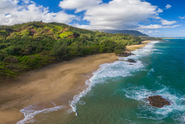Aerial drone shot of Lumahai Beach on the north shore of Kauai i by Steve Heap