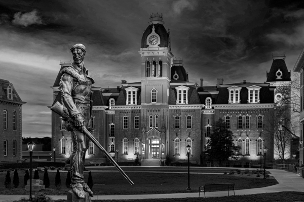 BW Mountaineer statue in front of Woodburn Hall at WVU by Steve Heap