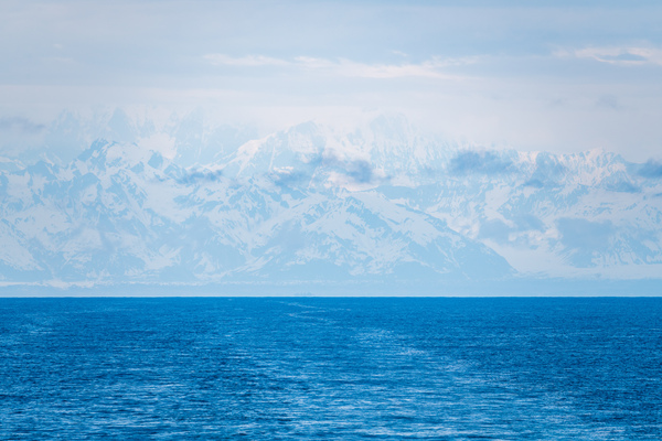 High mountains around Yakutat in mist as ship sails from Hubbard by Steve Heap