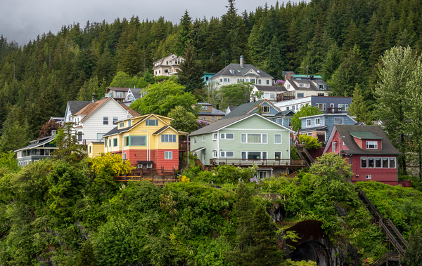Colorful hillside homes above the town of Ketchikan Alaska by Steve Heap