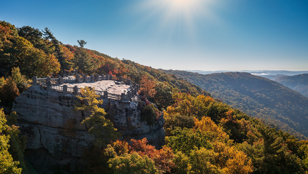 Coopers Rock panorama in West Virginia with fall colors by Steve Heap
