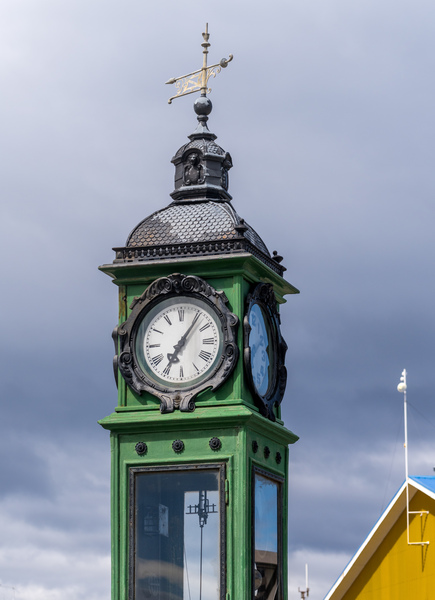 Clock tower and weather station by port in Punta Arenas in Chile by Steve Heap