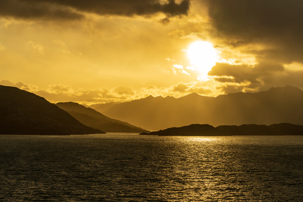 Cruise ship sailing to dawn in Beagle channel in Chile by Steve Heap