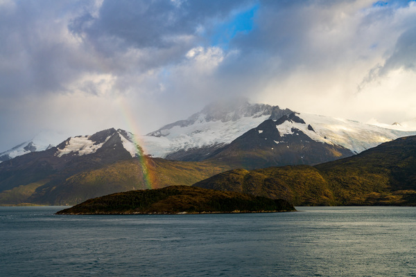 Panorama of Holanda glacier by Beagle channel with rainbow by Steve Heap