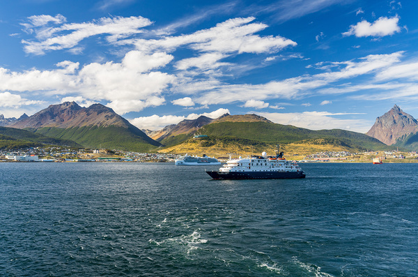 Hebredian Sky expedition cruise ship at anchor in Ushuaia by Steve Heap