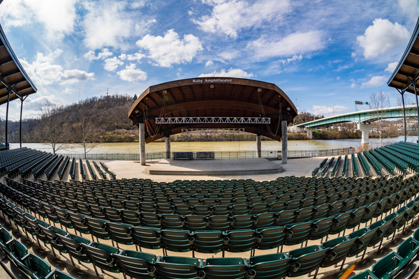 Fisheye lens view of Ruby Amphitheater in Morgantown WV by Steve Heap