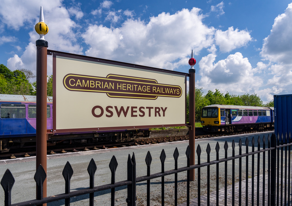Oswestry railway station sign in Shropshire by Steve Heap