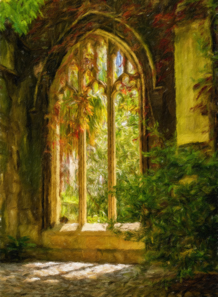 Digital oil painting of the windows of St Dunstan church by Steve Heap