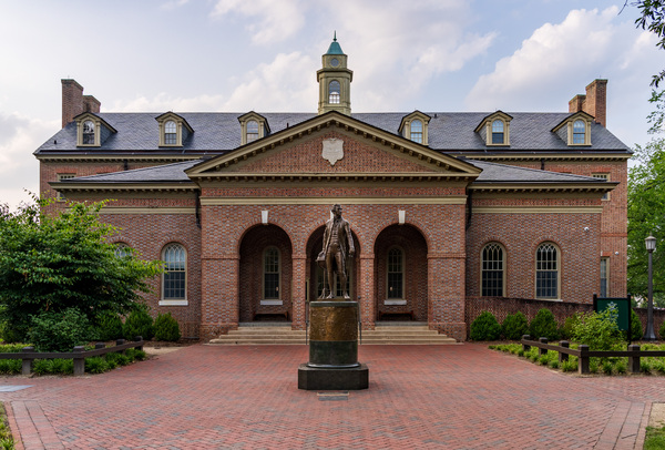 James Monroe in front of Tucker Hall at William and Mary college by Steve Heap