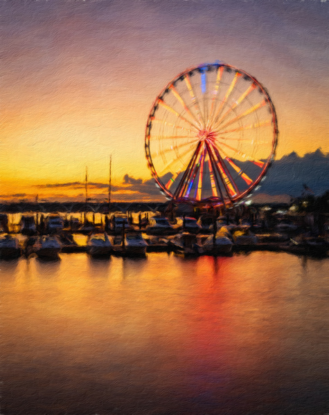 Digital art of Ferris wheel at National Harbor by Steve Heap