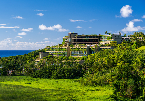 Hotel nestling in the hillside on Hanalei bay on Kauai by Steve Heap