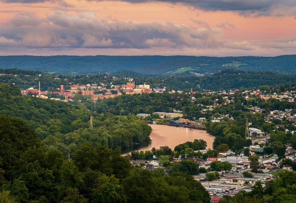 Sunset lights the sky above Morgantown in West Virginia by Steve Heap