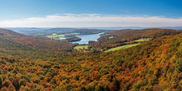 View of the fall colors of Pennsylvania to High Point Lake by Steve Heap