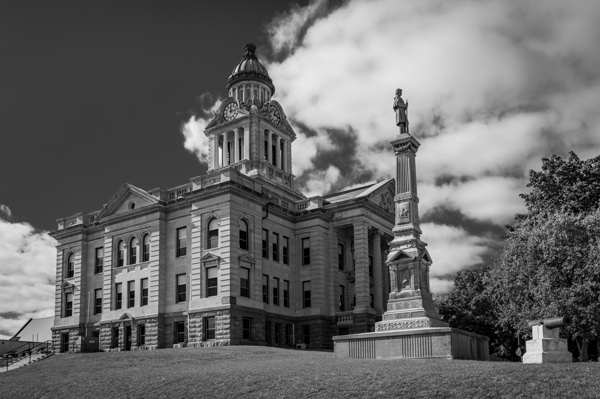 BW Facade and clock tower of Winneshiek County Courthouse by Steve Heap