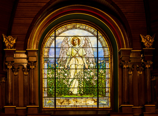 The Angel among the Lilies. Tiffany stained glass window. 1896 by Steve Heap