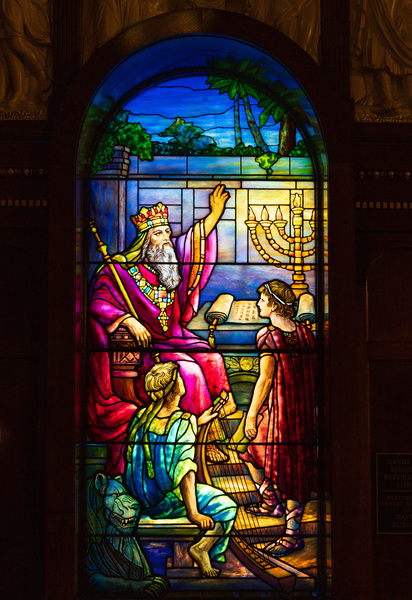 David set singers before the Lord. Tiffany stained glass window. by Steve Heap