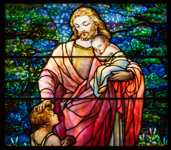 Christ and the Children. Tiffany stained glass windows from 1916 by Steve Heap