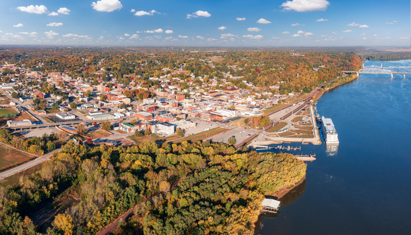 Townscape of Hannibal in Missouri from Lovers Leap overlook by Steve Heap