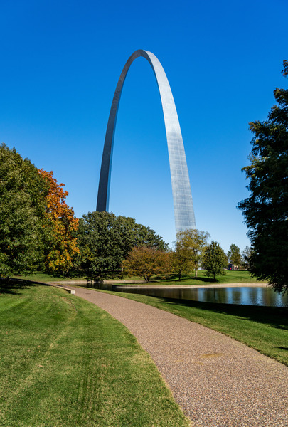 Gateway Arch of St Louis Missouri from the park and lake by Steve Heap
