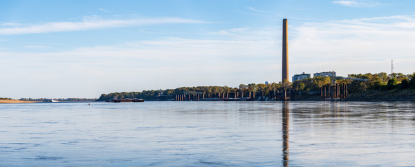 New Madrid power station above sand banks of Mississippi river i by Steve Heap