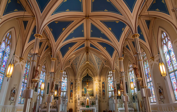 Ornate windows and ceiling of St Mary Basilica in Natchez in Mis by Steve Heap