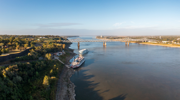 Modern and old river cruise boats docked in Natchez Mississippi by Steve Heap