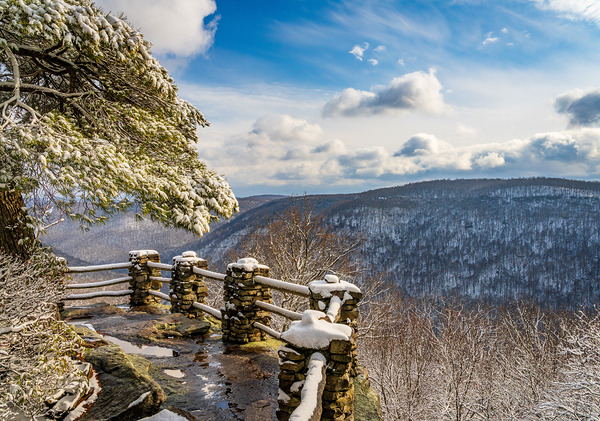 Coopers Rock overlook covered in winter snow near Morgantown by Steve Heap
