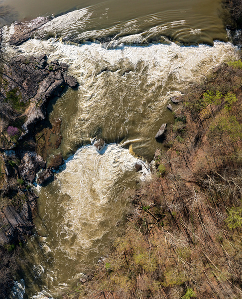 Top down over flooded Valley Falls on a bright spring morning by Steve Heap