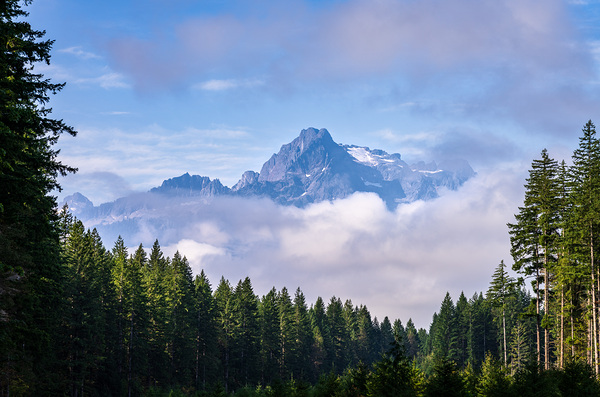 Whitehorse Mountain seen through rolling clouds and mist from Ro by Steve Heap