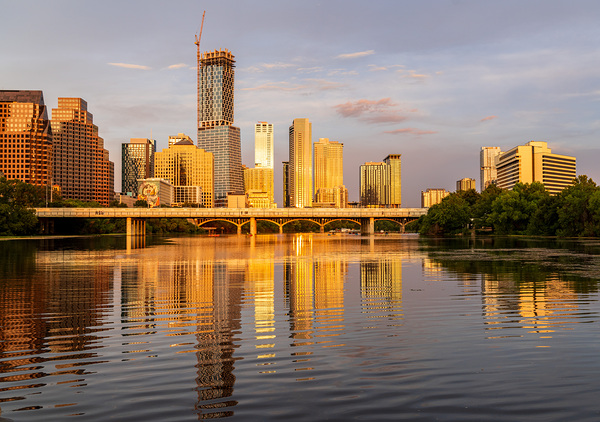 Waterline dominates city skyline of Austin Texas at sunset in 20 by Steve Heap