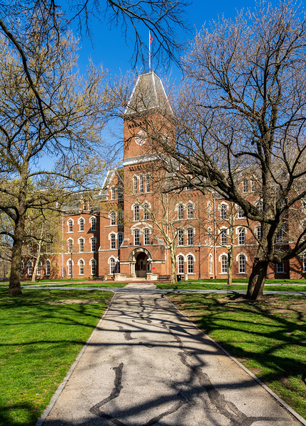 Facade of iconic University Hall on the Oval at OSU in Columbus  Print
