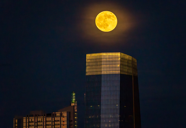 Harvest moon above sixth and Guadalupe apartment Austin Print