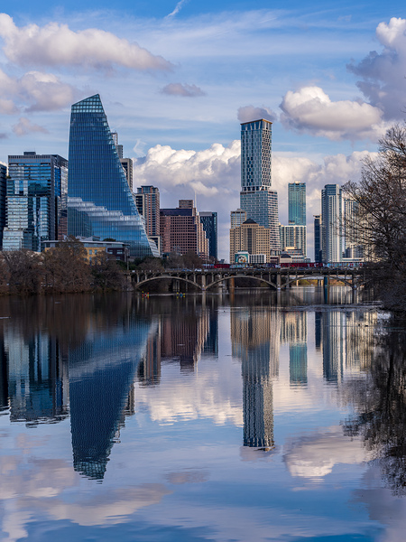 Vertical Portrait of Austin Skyline with the Sail and Waterline  by Steve Heap