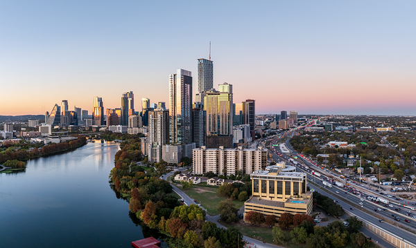 Broad panorama aerial view of downtown Austin Skyline  Print