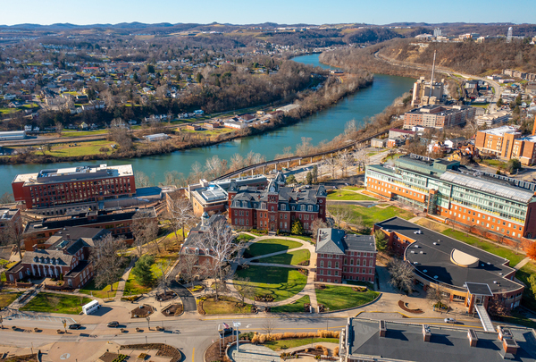 Aerial drone panorama of Woodburn Hall at WVU by Steve Heap