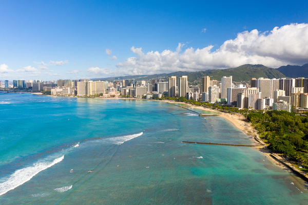 Aerial view of Waikiki looking towards Honolulu by Steve Heap