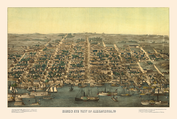 Restored birds eye view of street plan of Alexandria VA 1863 by Steve Heap