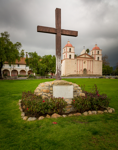 Cloudy stormy day at Santa Barbara Mission by Steve Heap