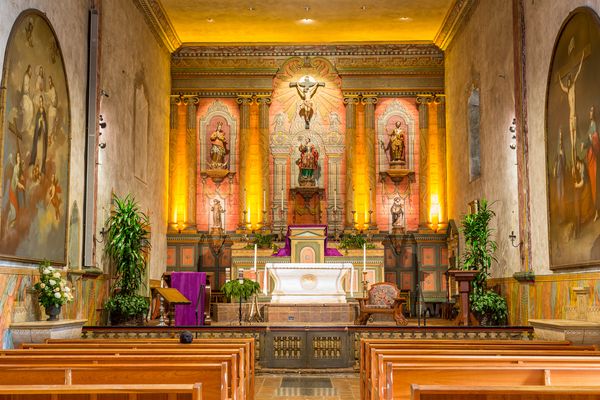 Interior of the church at Santa Barbara Mission by Steve Heap