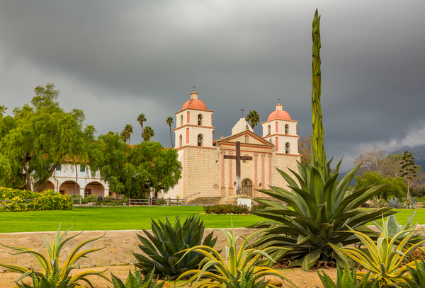 Cloudy stormy day at Santa Barbara Mission by Steve Heap