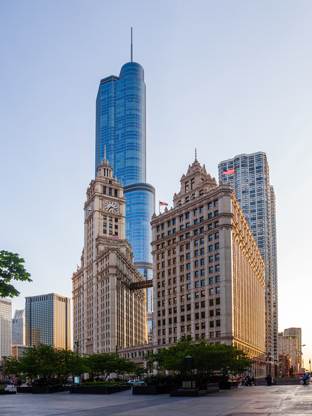 Wrigley building and Trump tower Chicago by Steve Heap
