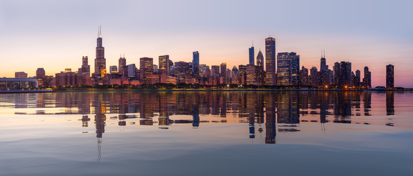 Sunset over city skyline Chicago from Observatory by Steve Heap