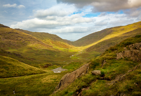 View through moorland valley from HardKnott Pass by Steve Heap