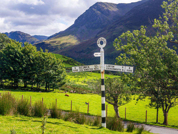 Buttermere road sign in english lake district by Steve Heap