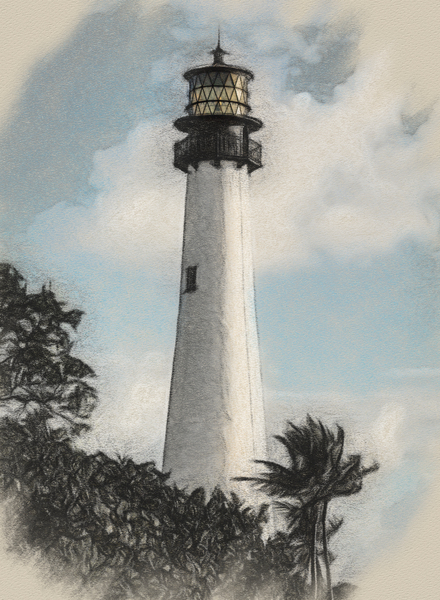 Charcoal sketch Cape Florida lighthouse  by Steve Heap