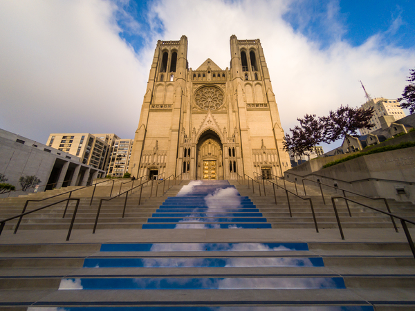 Entrance steps up to Grace Catholic Cathedral by Steve Heap