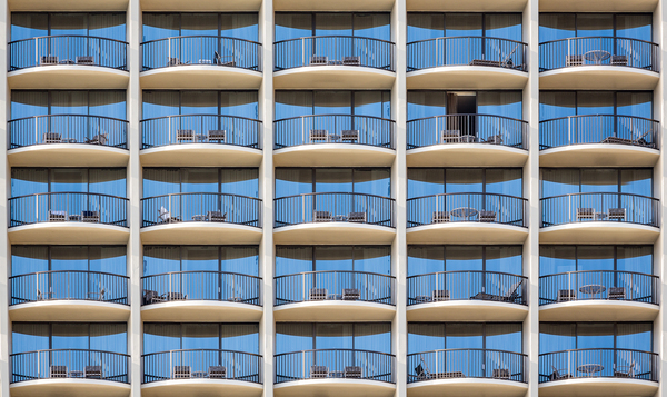 Pattern of hotel room balconies  by Steve Heap