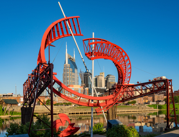 Modern sculpture frames the skyline of Nashville Tennessee by Steve Heap