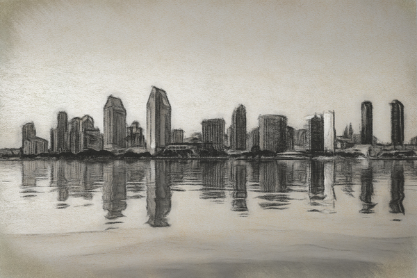 Charcoal San Diego Skyline at sunset from Coronado by Steve Heap